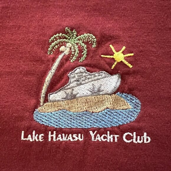 Lake Havasu Yacht Club 90's Red Henley Short Sleeve Tee Shirt - Picture 3 of 5